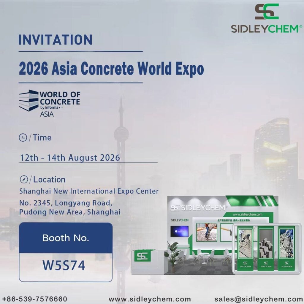 SidleyChem will exhibit at World of Concrete Asia 2026 (WOCA) in Shanghai (August 12-14, Booth W5S74), showcasing concrete admixtures, superplasticizers, shrinkage reducers, and cellulose ethers for the Asian market. Visit us to explore tailored solutions.