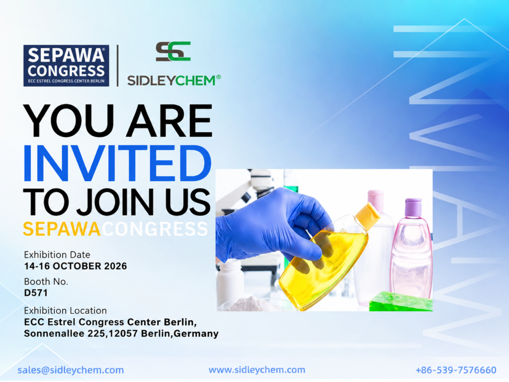 Meet SidleyChem at SEPAWA Congress 2026 in Berlin, October 14–16, Booth D571. Explore cellulose ethers and functional additives for detergent and personal care formulations.